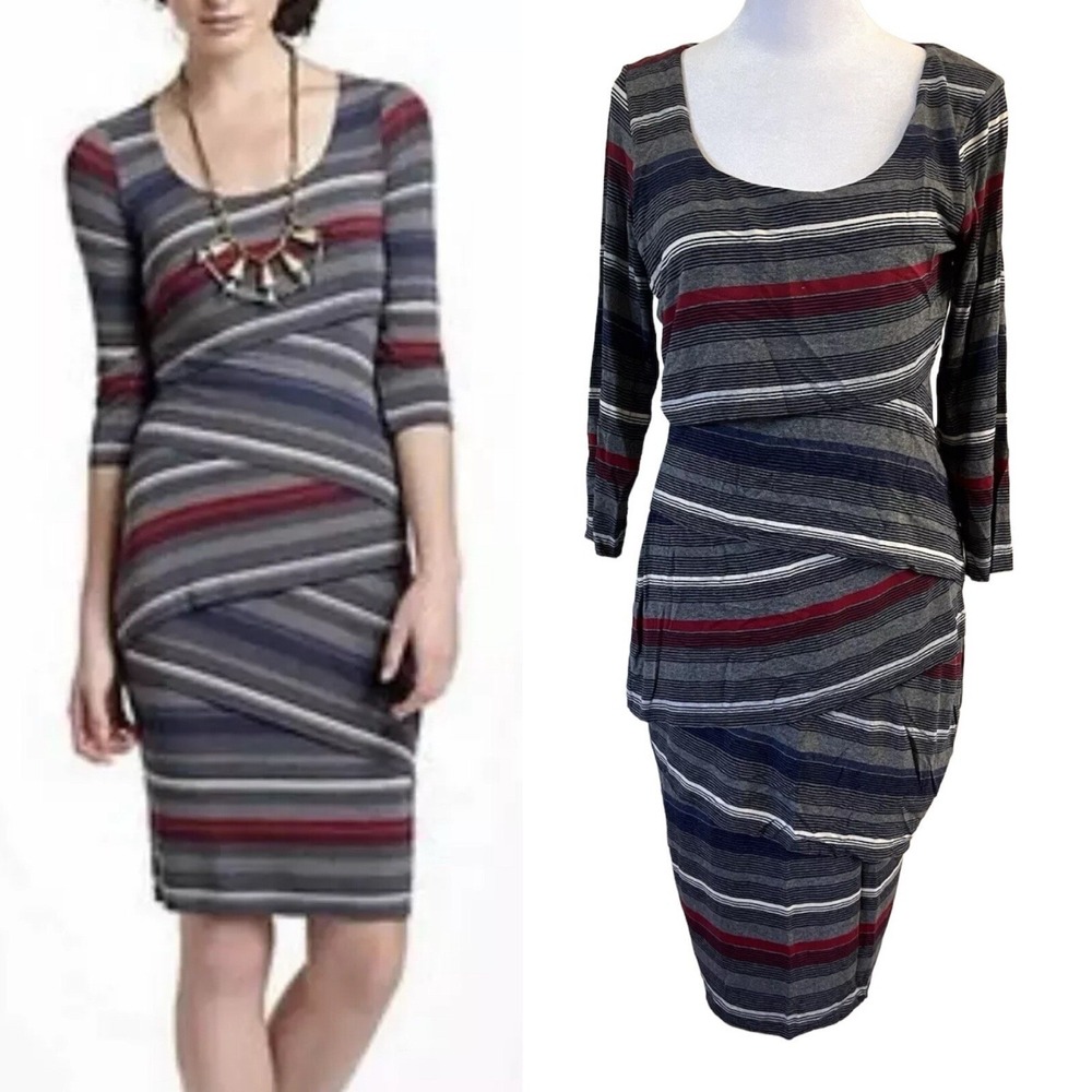 Anthropologie Bailey 44 Striped Bandage Layered Sheath Dress Office Siren L